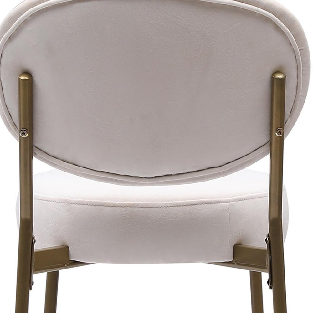 Set of Two 29" White and Gold Velvet and Metal Low Back Bar Height Bar Chairs