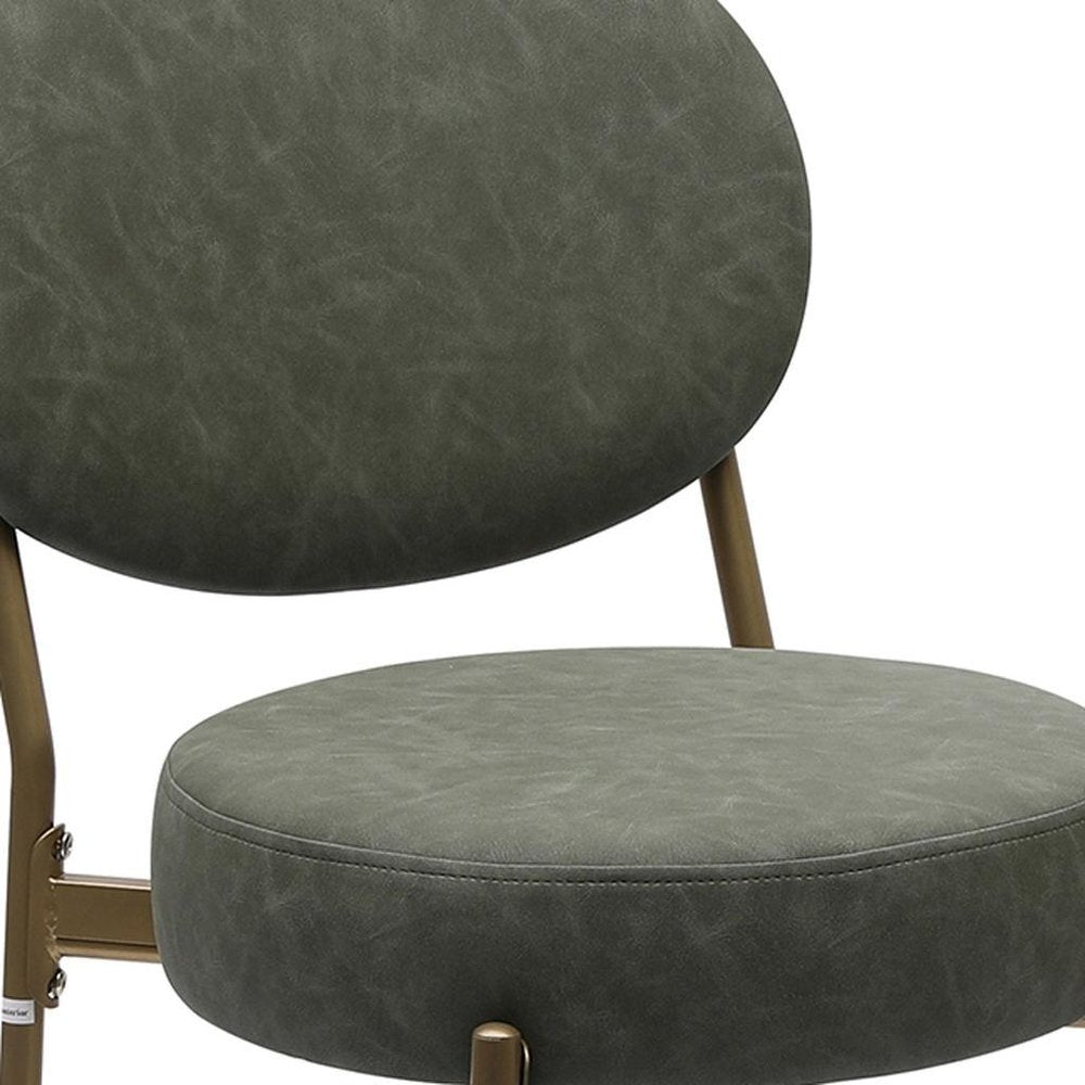 Set of Two 29" Green and Gold Faux Leather and Metal Low Back Bar Height Bar Chairs