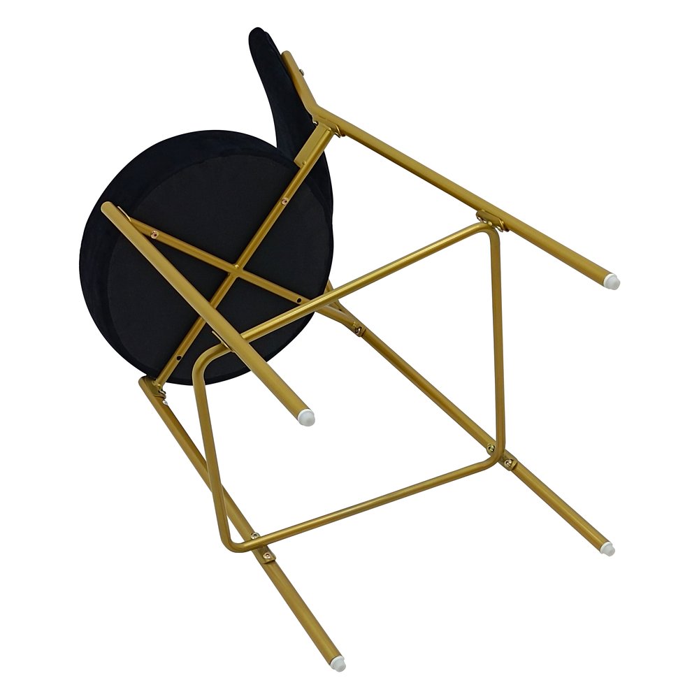 Set of Two 29" Black and Gold Velvet and Metal Low Back Bar Height Bar Chairs