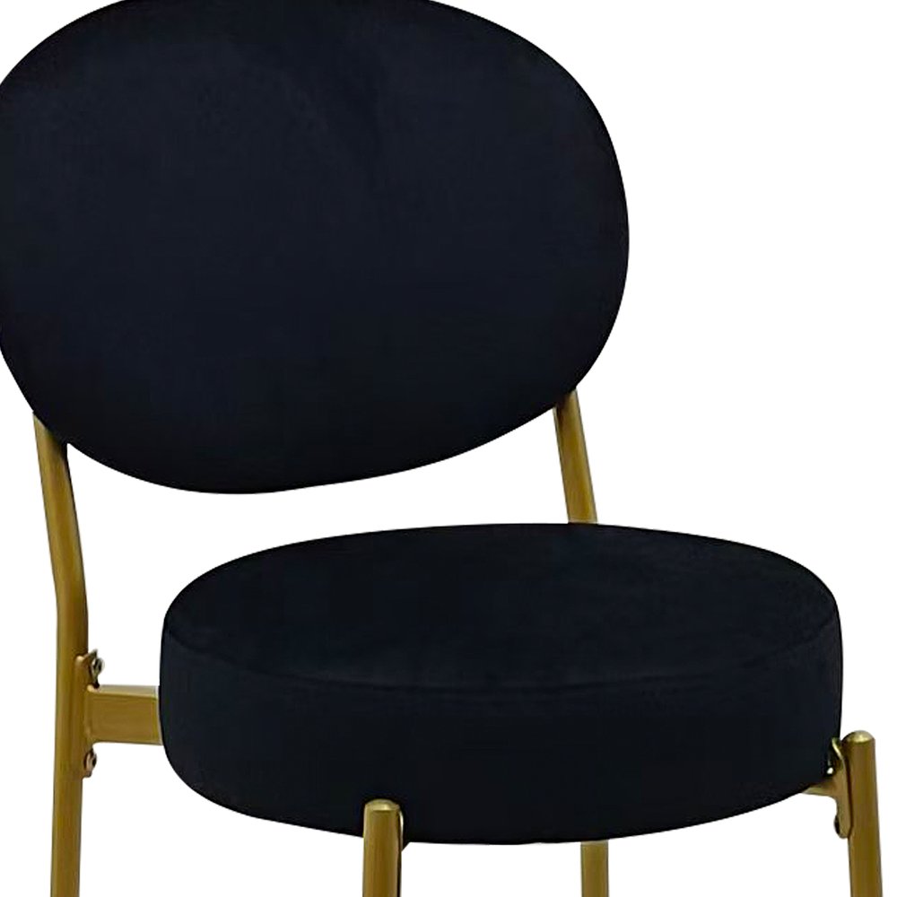Set of Two 29" Black and Gold Velvet and Metal Low Back Bar Height Bar Chairs