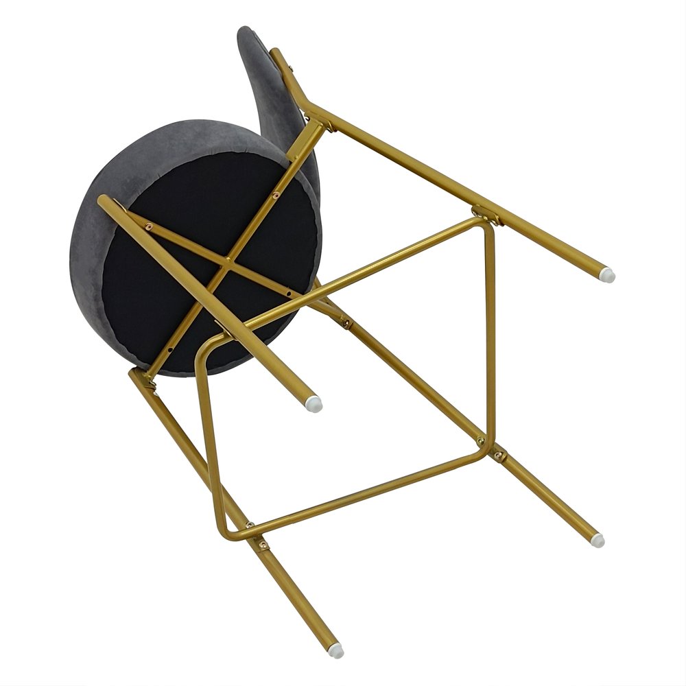 Set of Two 29" Gray and Gold Velvet and Metal Low Back Bar Height Bar Chairs