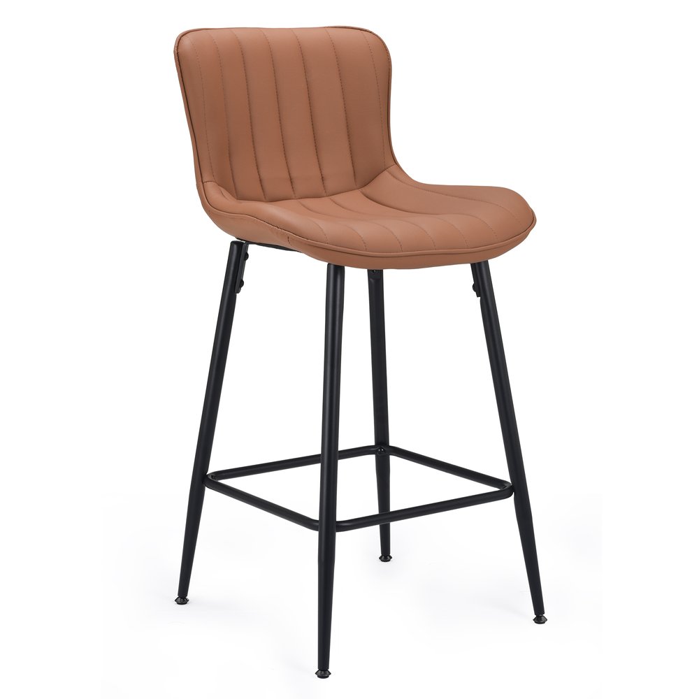 Set of Two 27" Brown and Black Faux Leather and Metal Low Back Counter Height Bar Chairs