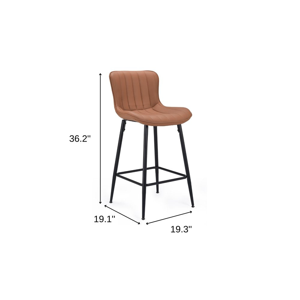 Set of Two 27" Brown and Black Faux Leather and Metal Low Back Counter Height Bar Chairs