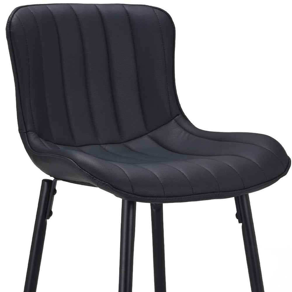 Set of Two 27" Black Faux Leather and Metal Low Back Counter Height Bar Chairs