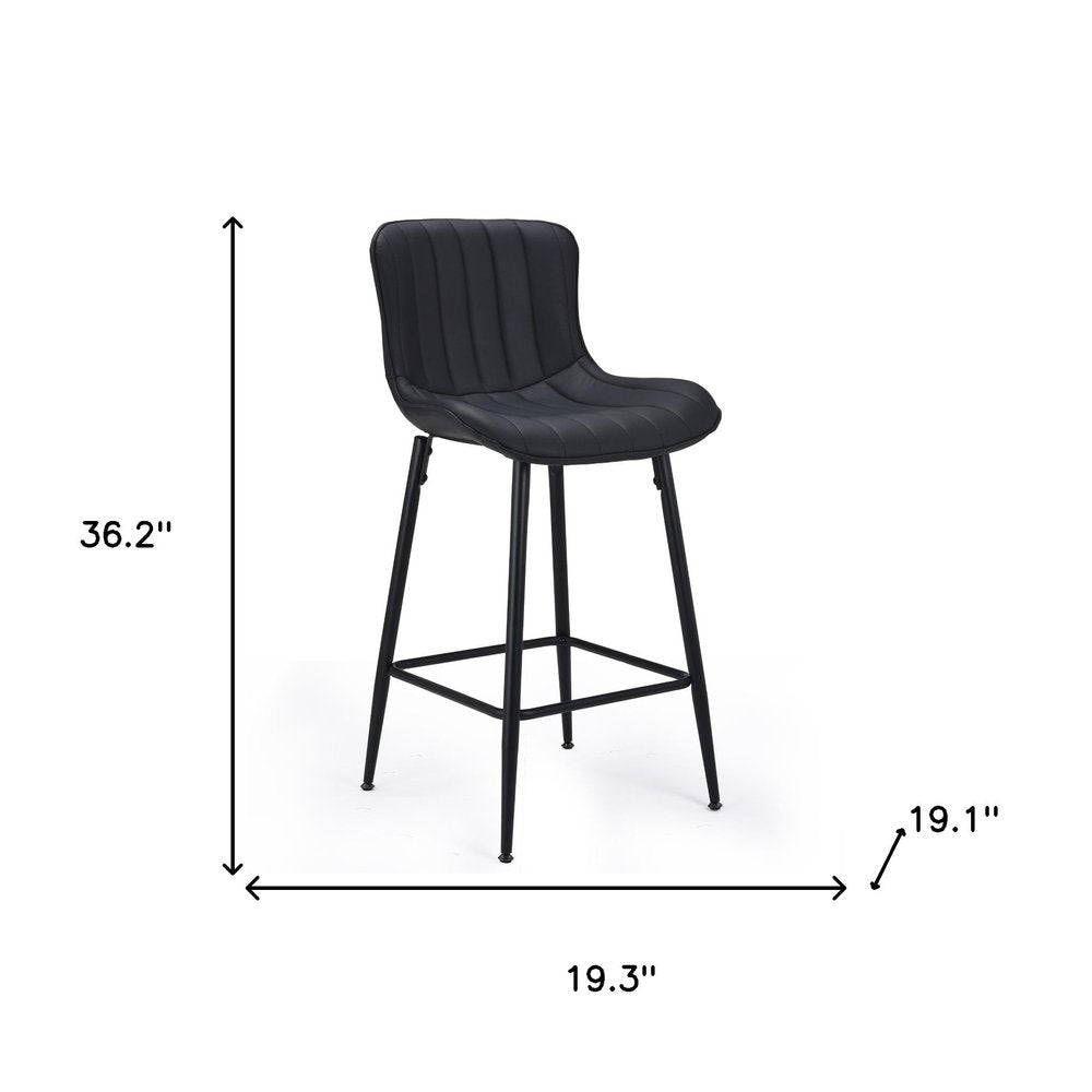 Set of Two 27" Black Faux Leather and Metal Low Back Counter Height Bar Chairs