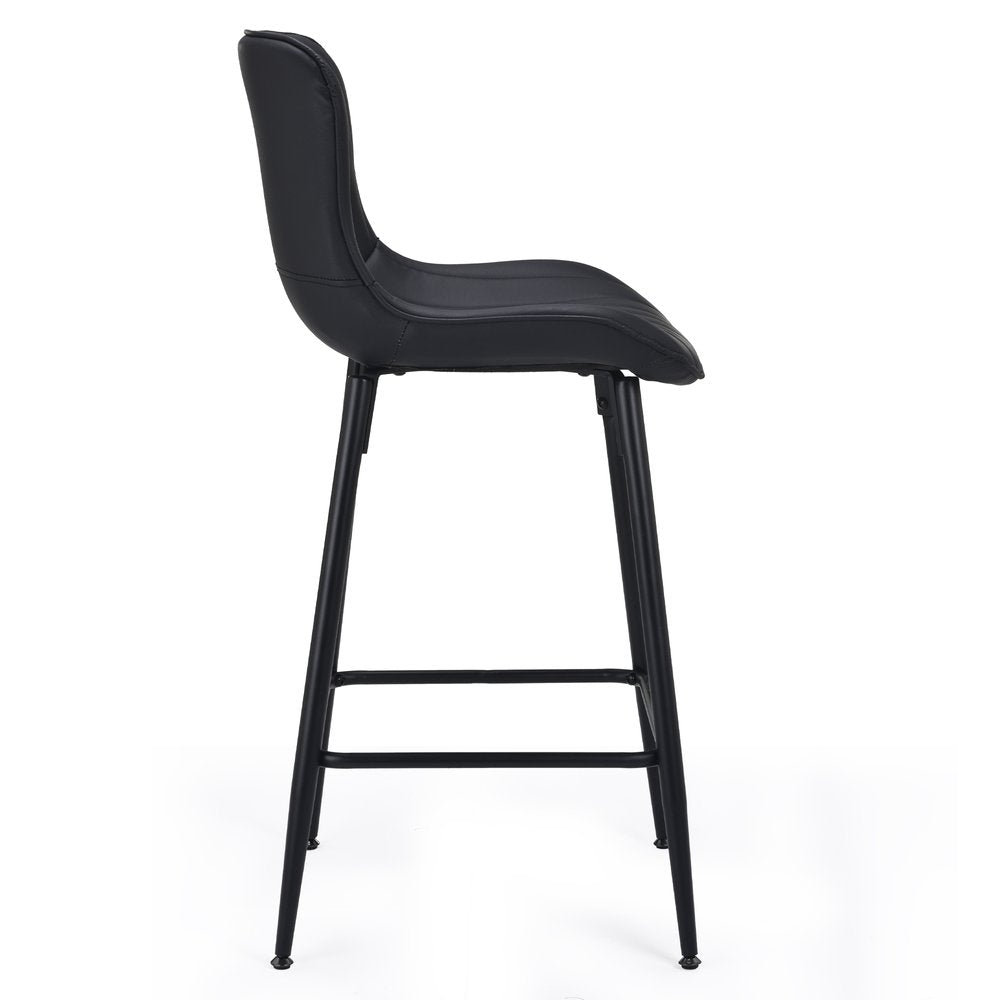 Set of Two 27" Black Faux Leather and Metal Low Back Counter Height Bar Chairs