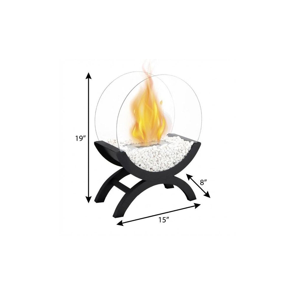 15" Black And Clear Metal And Glass BioEthanol Portable Tabletop Firepit