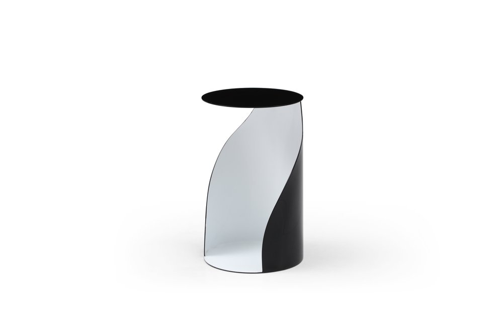 19" Black and White Steel Round Pedestal End Table