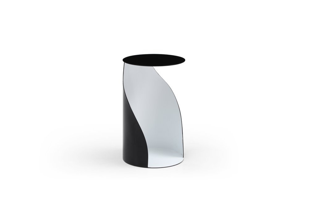 19" Black and White Steel Round Pedestal End Table