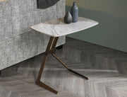 24" White And Bronze Ceramic Faux Marble and Steel End Table