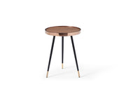 24" Walnut Black And Rose Gold Wood and Stainless Steel Round End Table