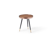 20" Walnut Black And Rose Gold Wood and Stainless Steel Round End Table
