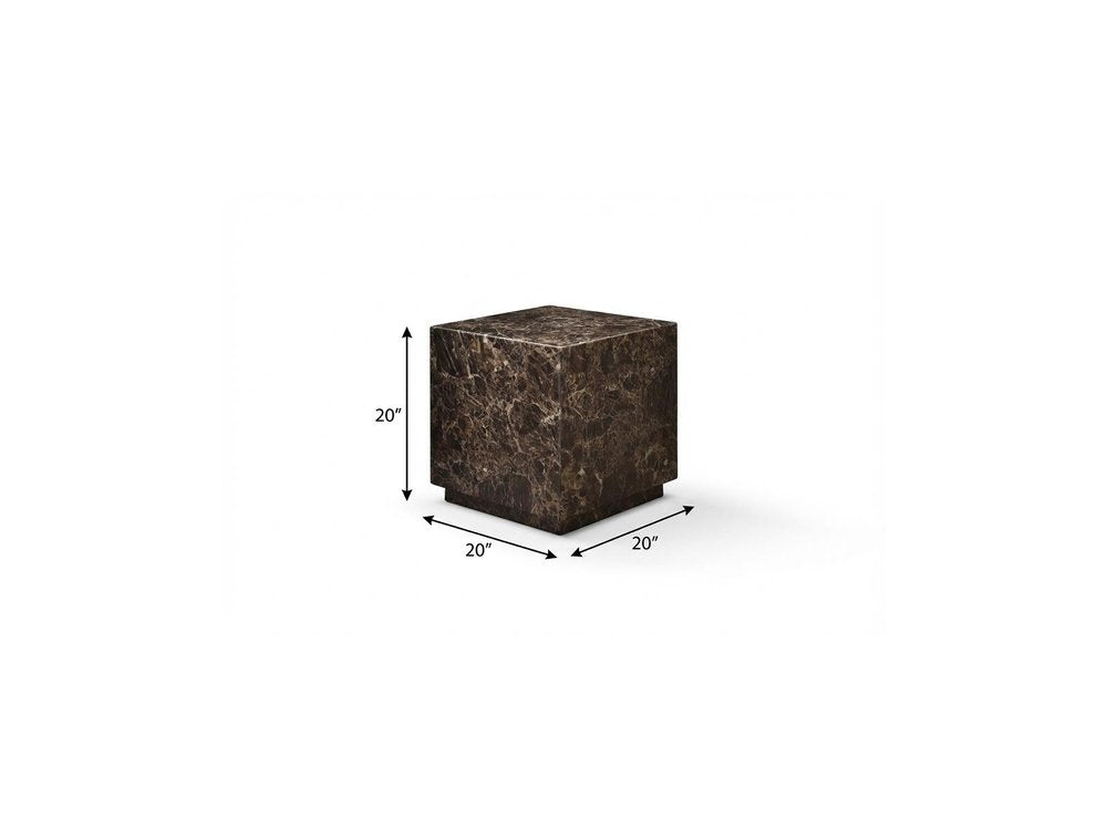 20" Brown Marble Square Block End Table
