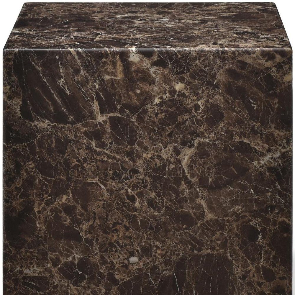 20" Brown Marble Square Block End Table