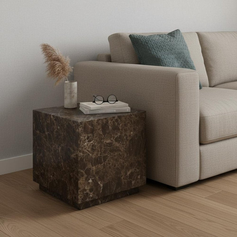 20" Brown Marble Square Block End Table