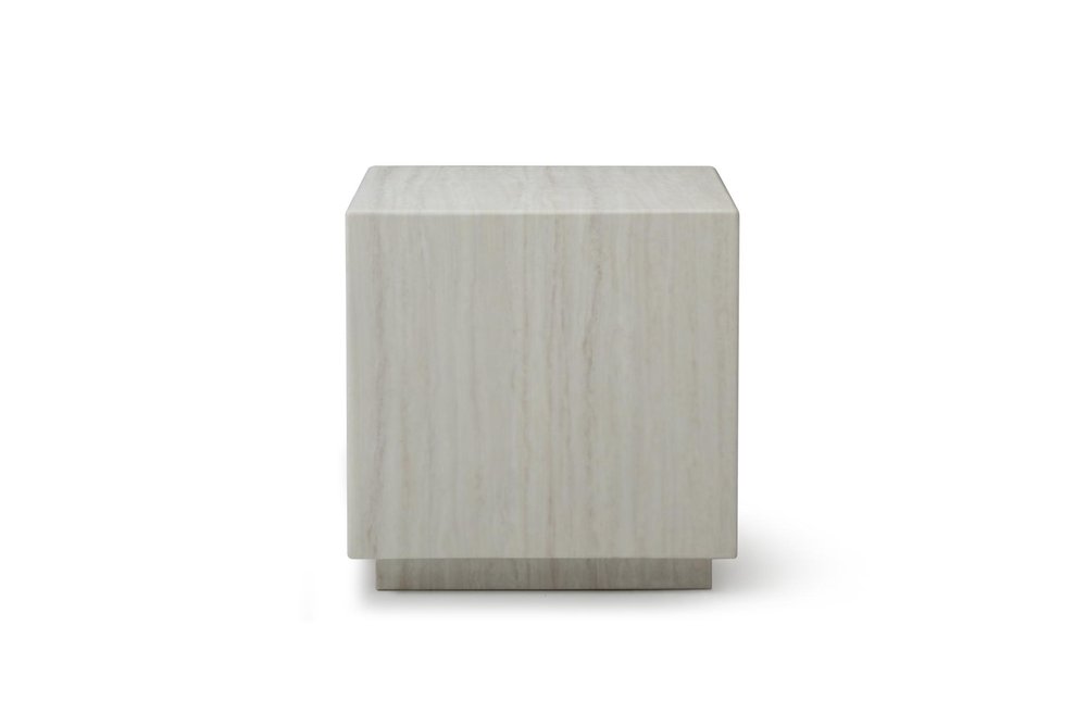 20" Beige Marble Square Block End Table