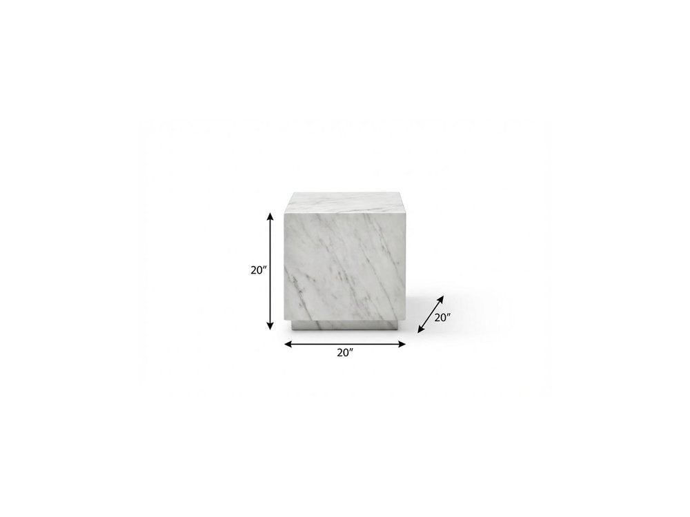 20" White Marble Square Block End Table