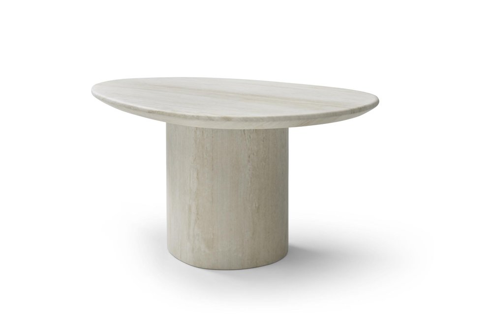 17" Beige Marble Oval Pedestal End Table