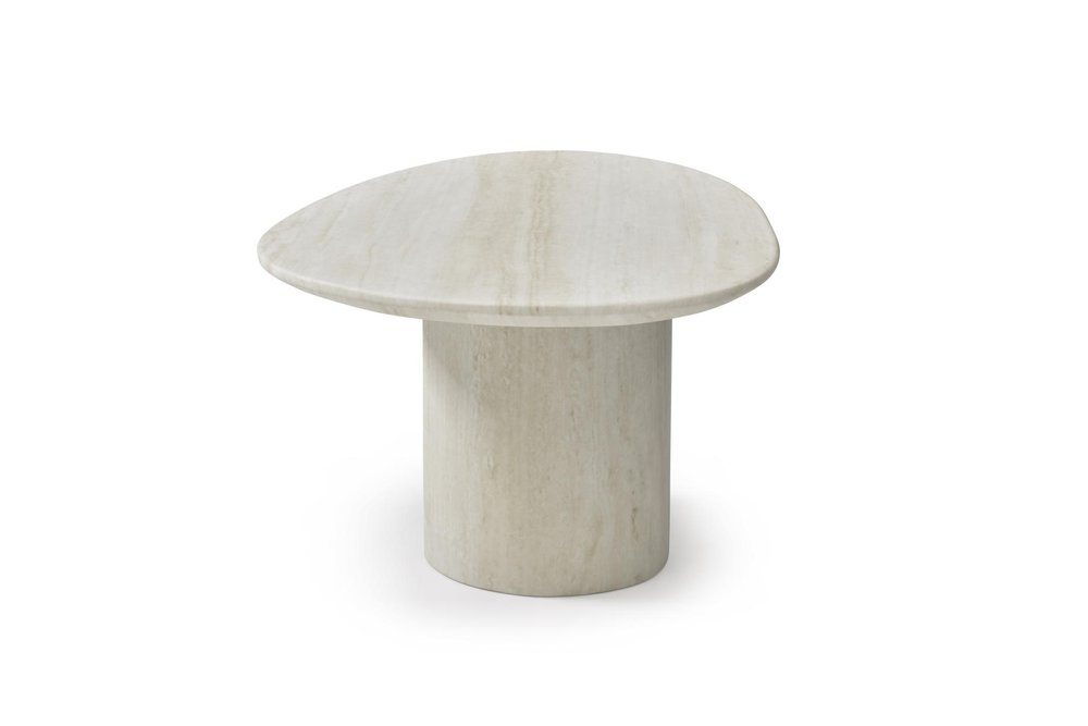 17" Beige Marble Oval Pedestal End Table