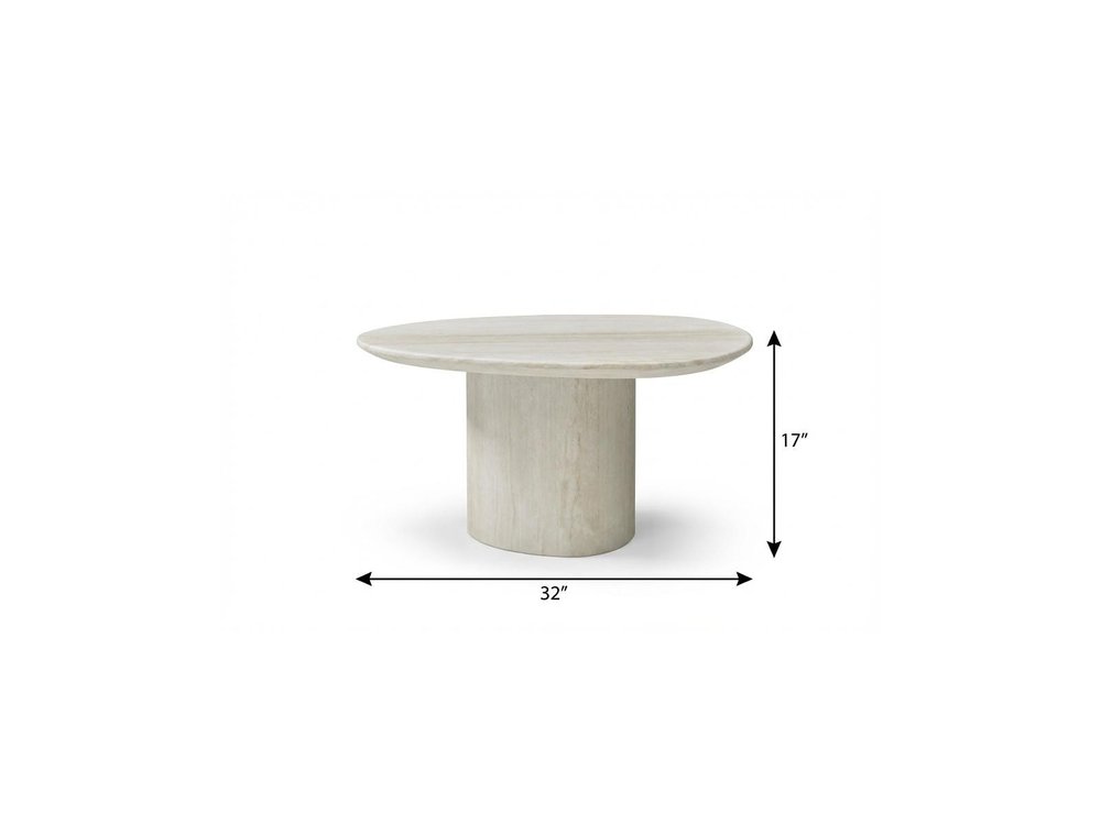 17" Beige Marble Oval Pedestal End Table