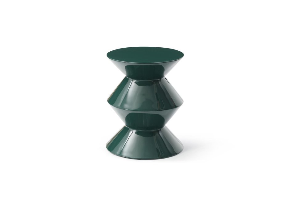 18" Green Wood Round Top Geo Pedestal End Table
