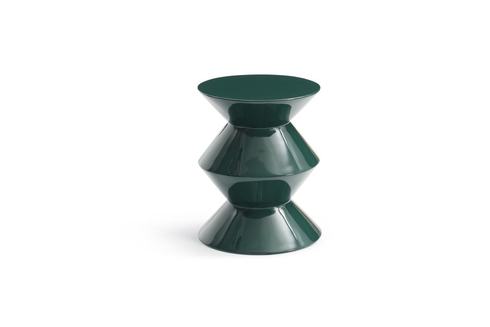 18" Green Wood Round Top Geo Pedestal End Table