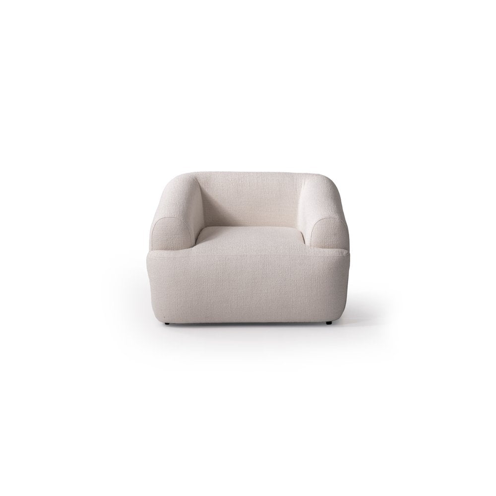 42" White Boucle Arm Chair With Lumbar Pillow
