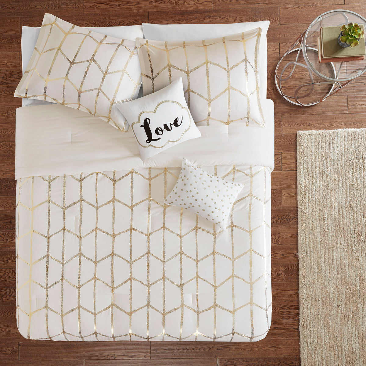 Raina - Brushed Microfiber Printed Comforter Set - Gold / Ivory
