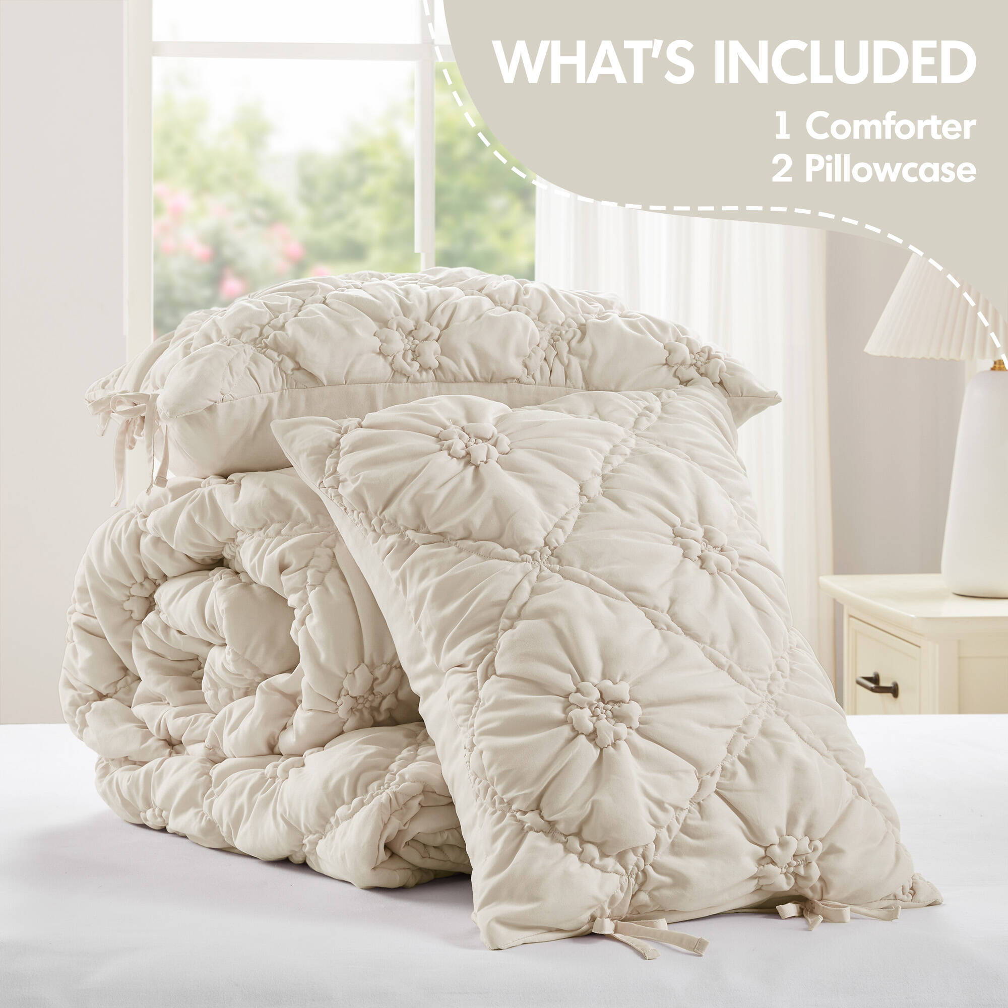 Lily - King 3 Piece Comforter Set - Ivory