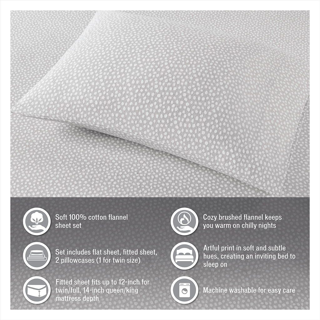 Cozy Flannel - King Printed Sheet Set - Aqua Dots
