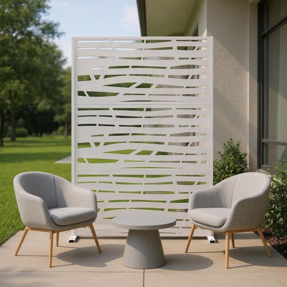 72" White Steel Three Panel Screen Room Divider