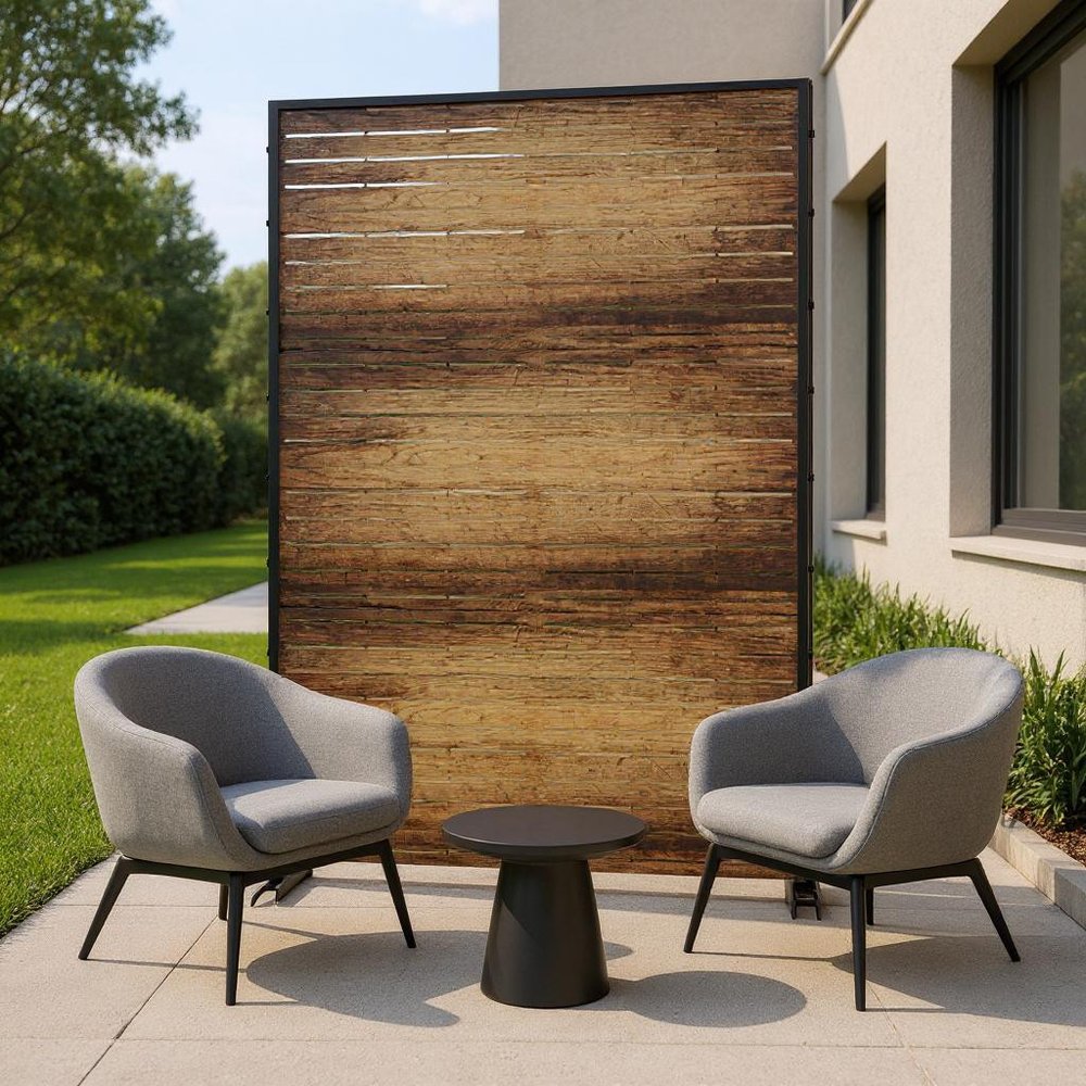 72" Brown Steel Three Panel Screen Room Divider