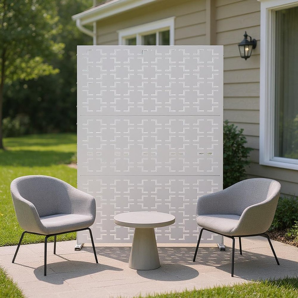72" White Steel Three Panel Screen Room Divider