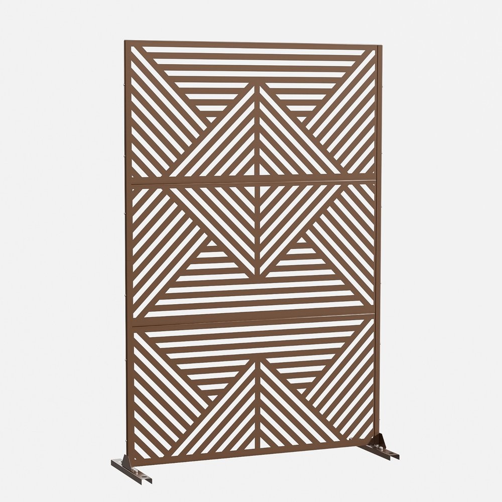 72" Brown Steel Three Panel Screen Room Divider