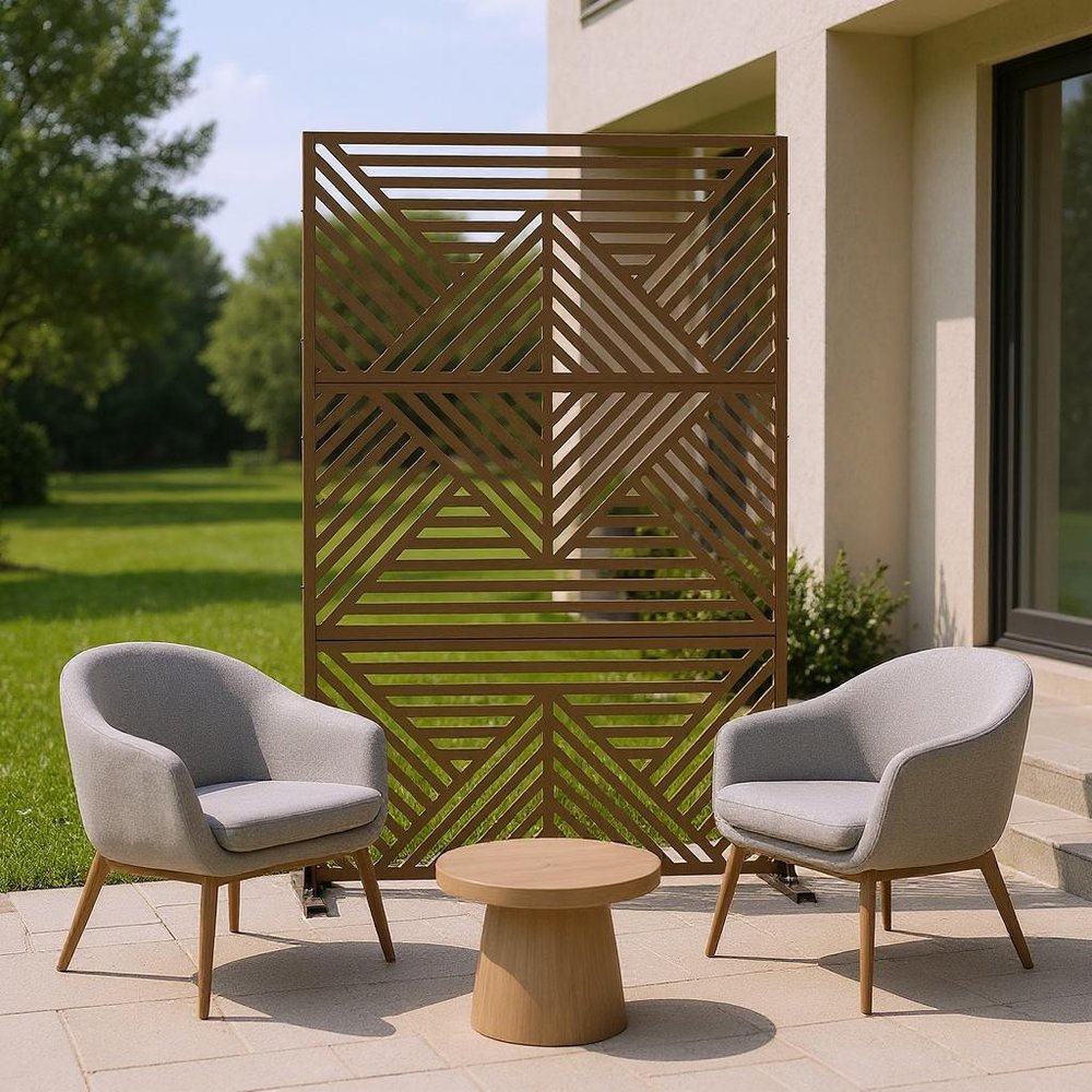 72" Brown Steel Three Panel Screen Room Divider