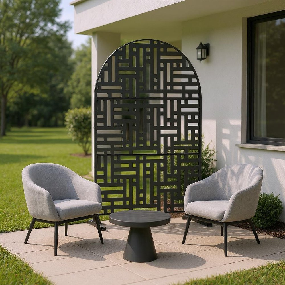 72" Black Steel Three Panel Screen Room Divider
