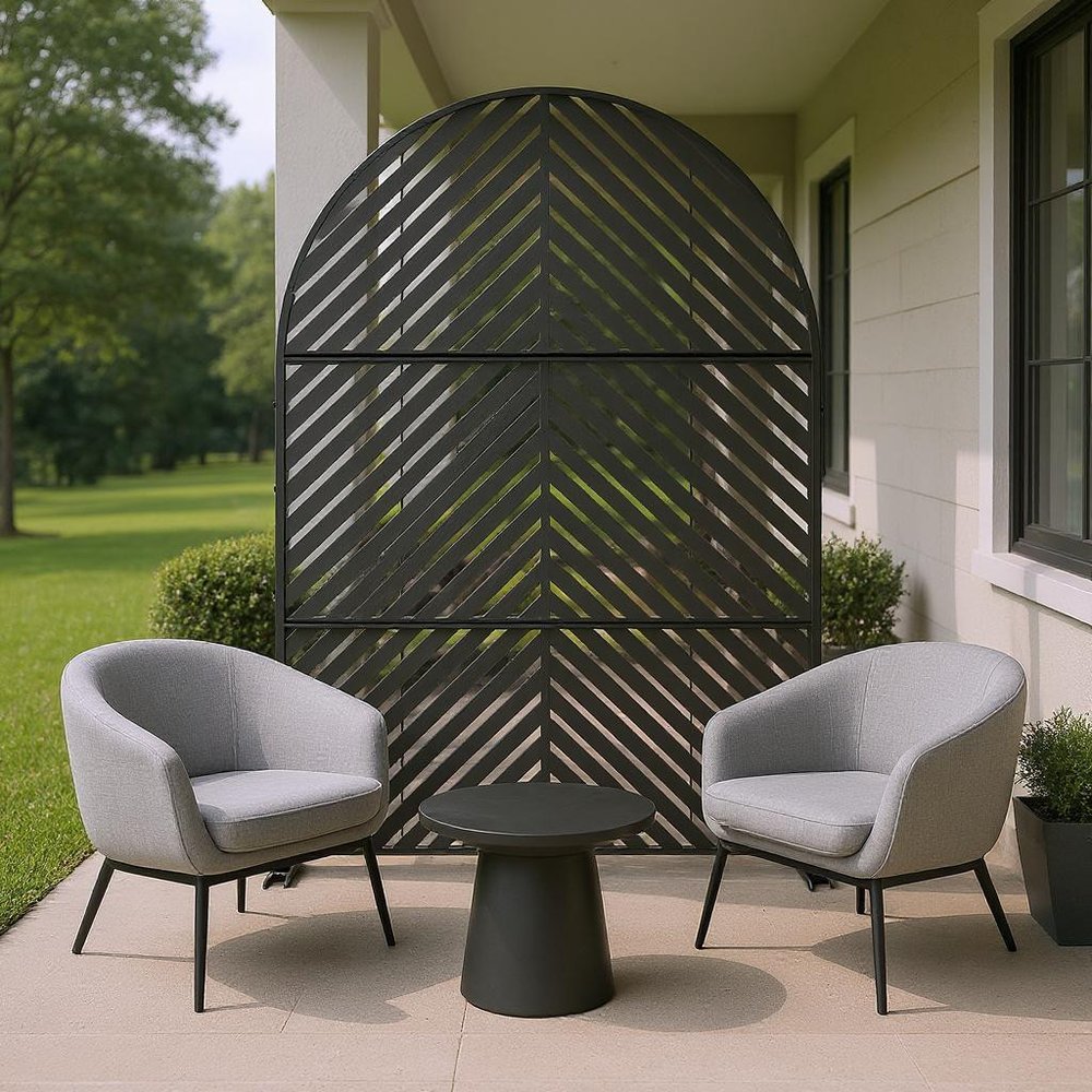 72" Black Steel Three Panel Screen Room Divider