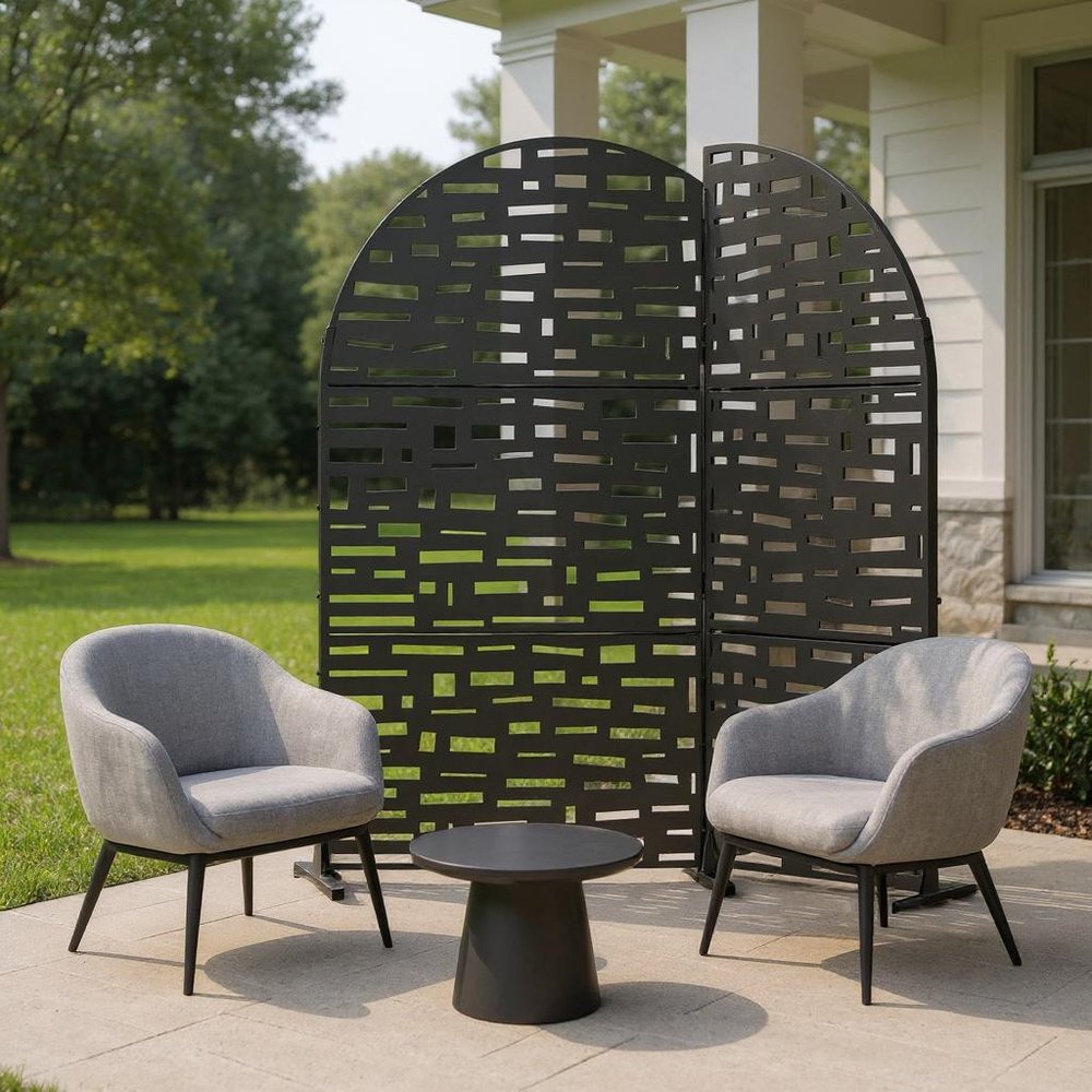 72" Black Steel Three Panel Screen Room Divider