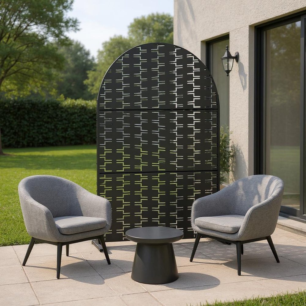 72" Black Steel Three Panel Screen Room Divider