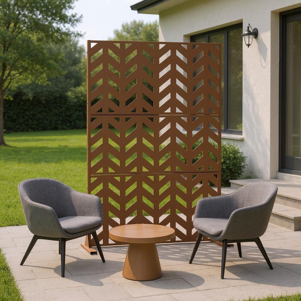 72" Brown Steel Three Panel Screen Room Divider