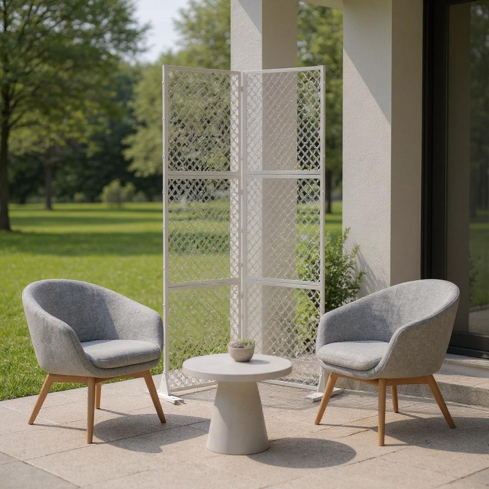 72" White Steel Three Panel Screen Room Divider