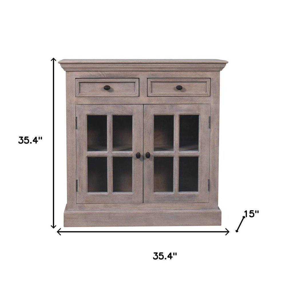 35" Brown Solid Wood Accent Cabinet With Two Doors And Two Drawers