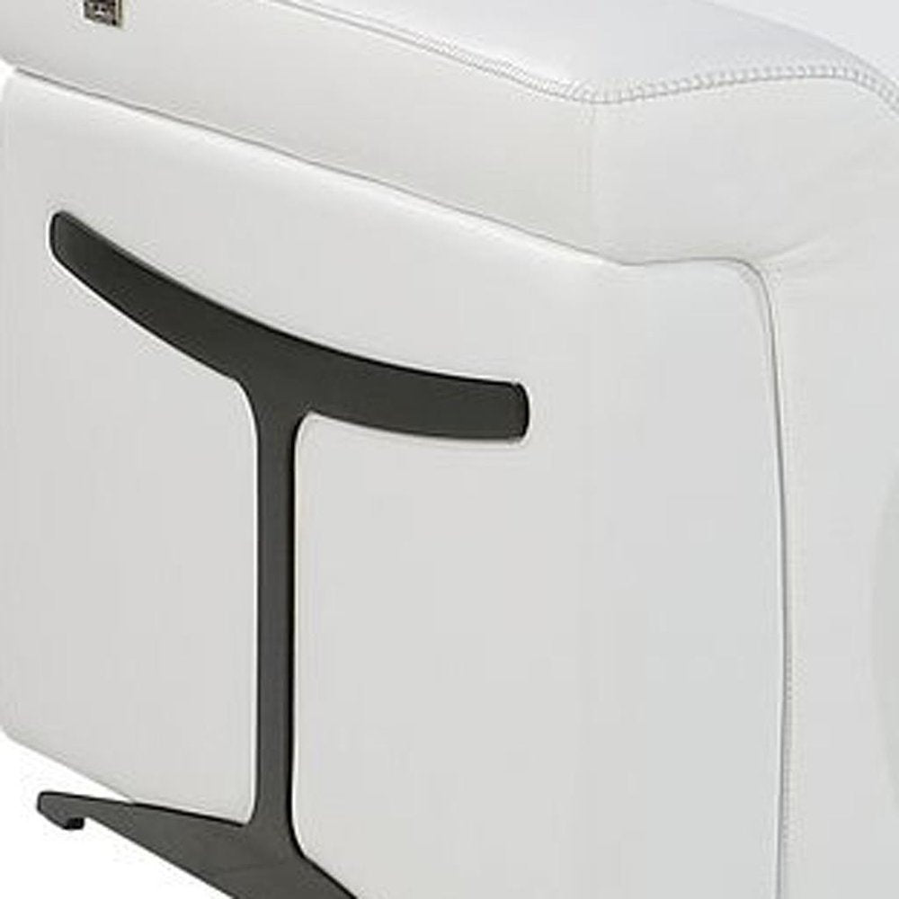 166" White Top Grain Leather Reclining Metal USB Sofa