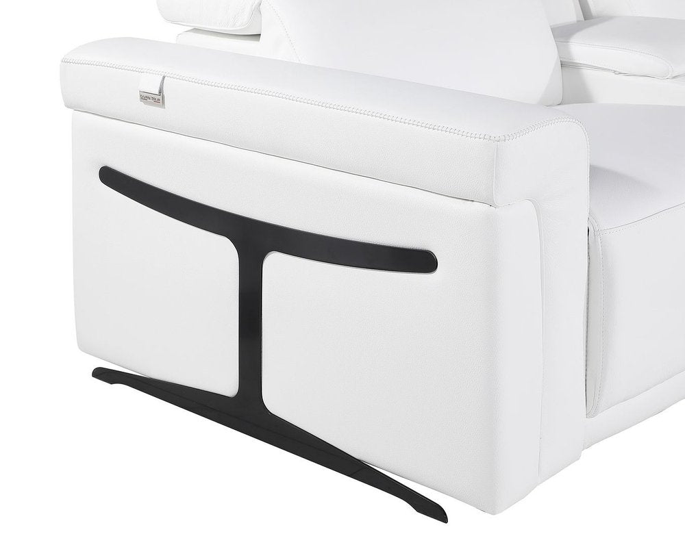 166" White Top Grain Leather Reclining Metal USB Sofa