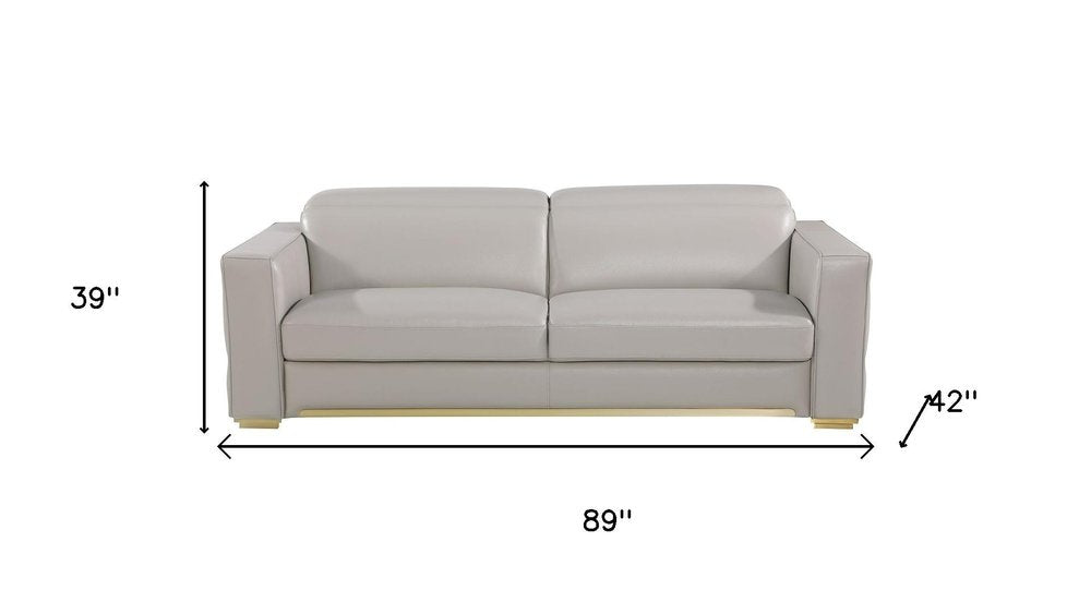 89" White Top Grain Leather Reclining Sofa And Storage
