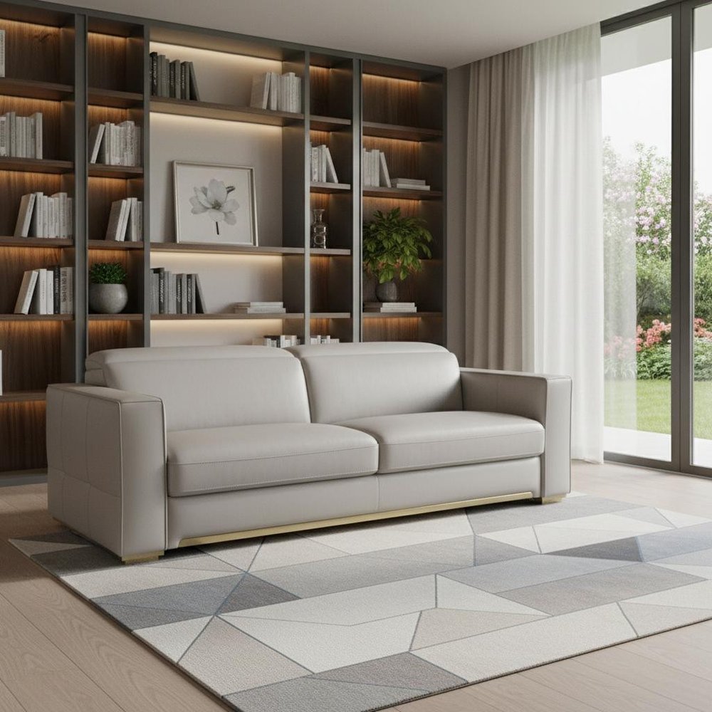 89" White Top Grain Leather Reclining Sofa And Storage