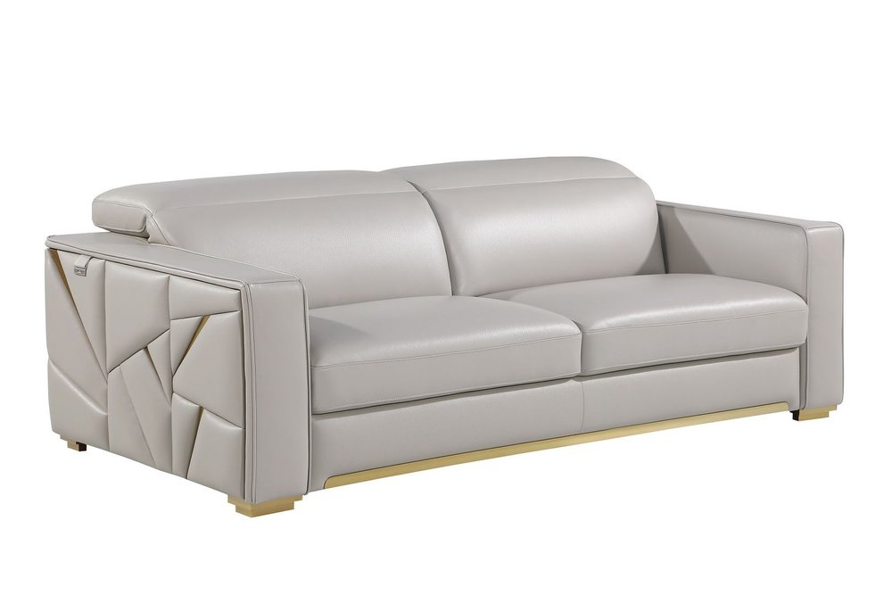 89" White Top Grain Leather Reclining Sofa And Storage