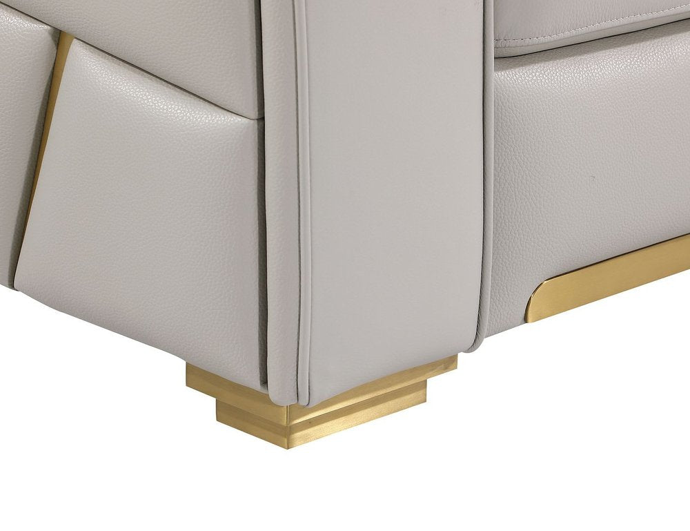 89" White Top Grain Leather Reclining Sofa And Storage