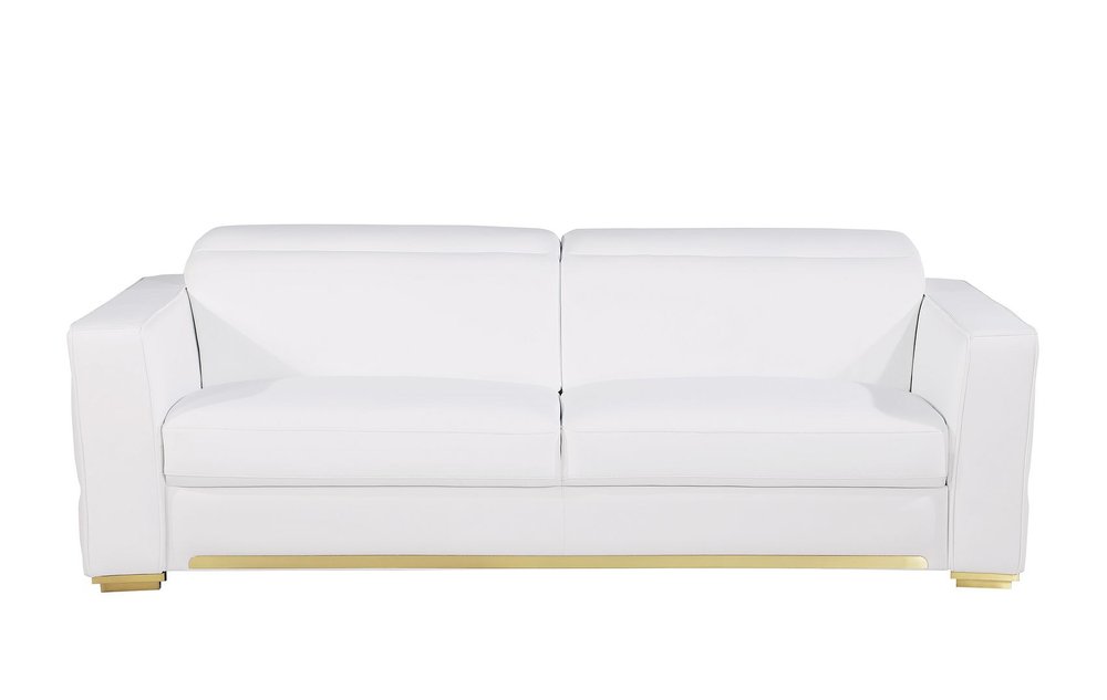 89" White Top Grain Leather Reclining Sofa And Storage