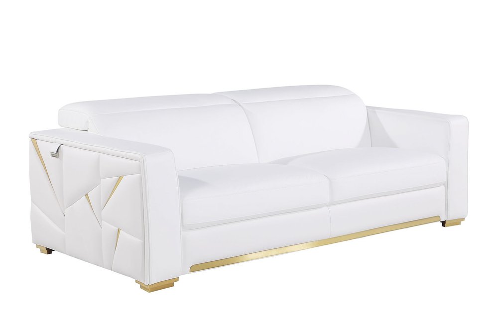 89" White Top Grain Leather Reclining Sofa And Storage